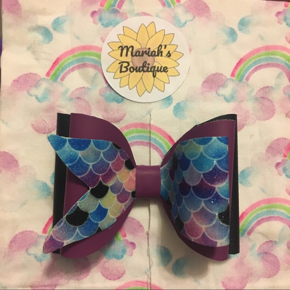 Faux leather mermaid scale tail hair bow